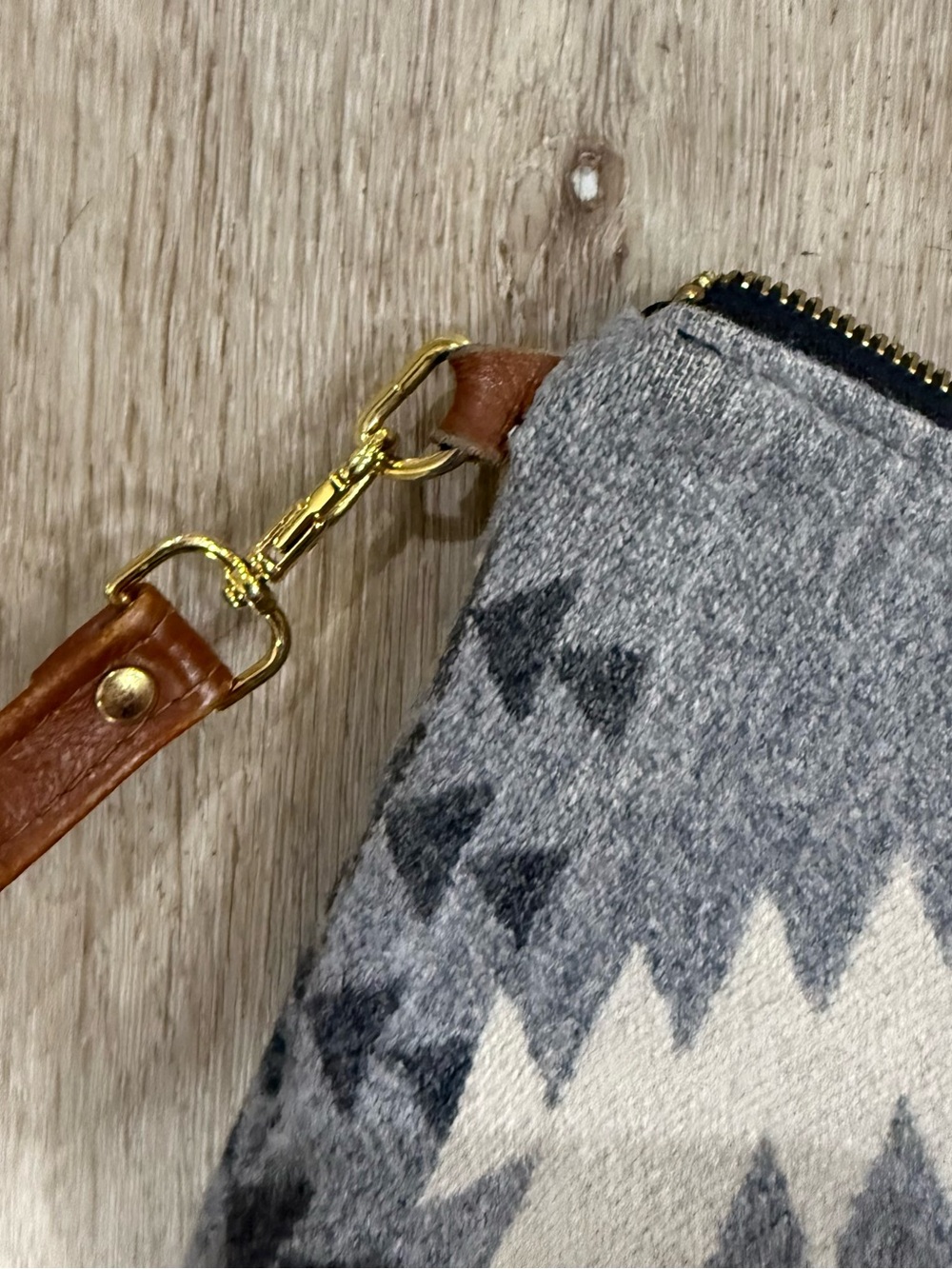 Tribal Gray & Mustard Southwestern Crossbody Bag with Brown Trim - Picture 7 of 8